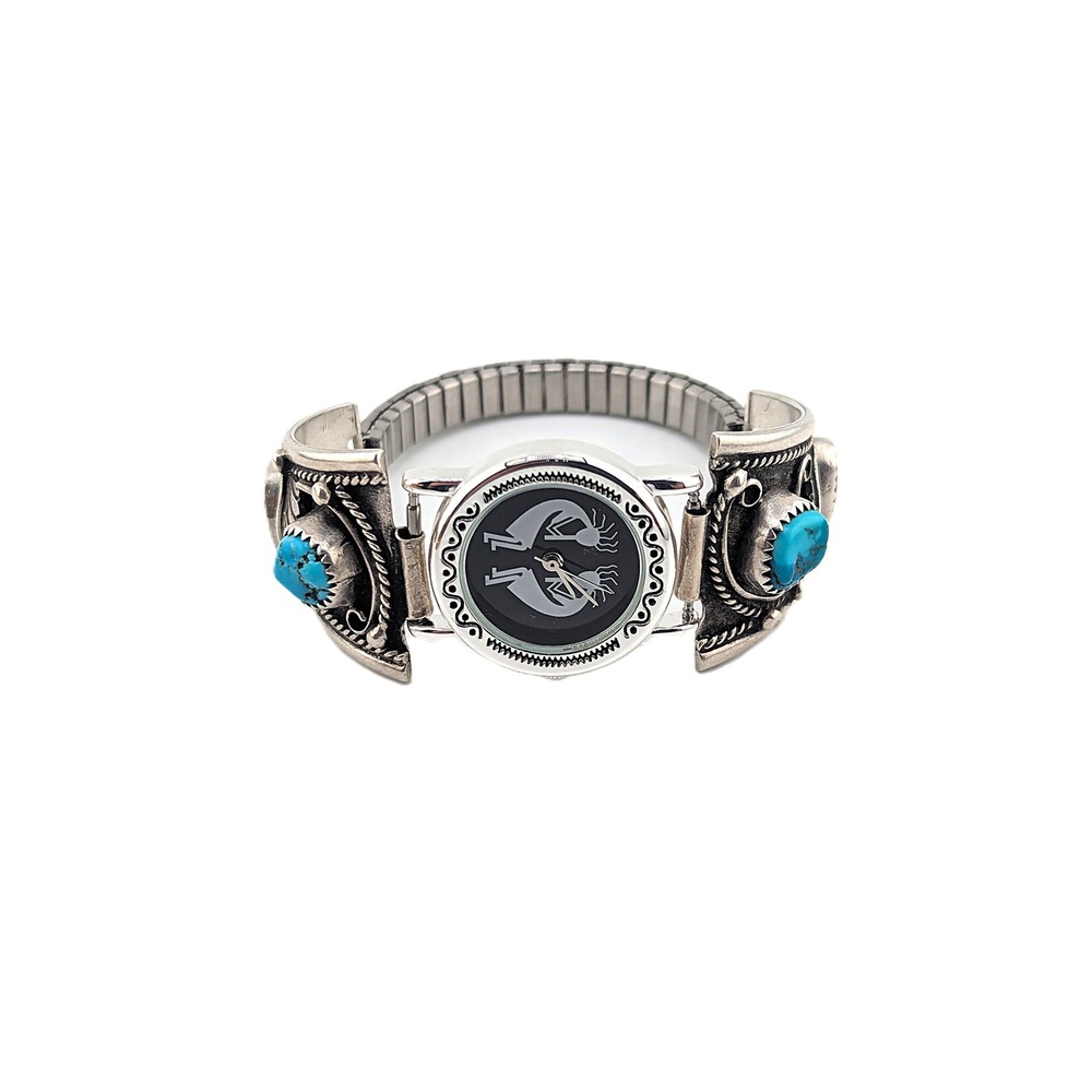 Vintage Native‎ American Style Kokopelli Watch Turquoise & Coral Sz 6-6.5in**